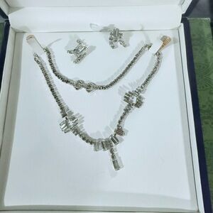 Vintage Deco Rhinestone Silver Jewelry Set
